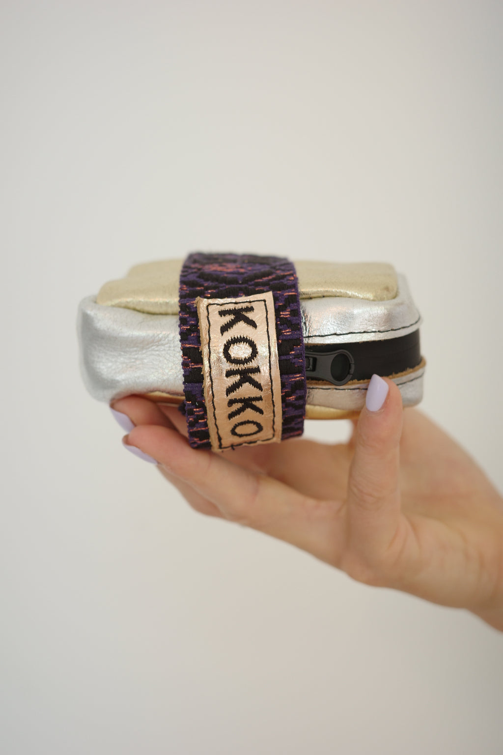Saddle bag Bicolore Gold and Pink gold + Purple print
