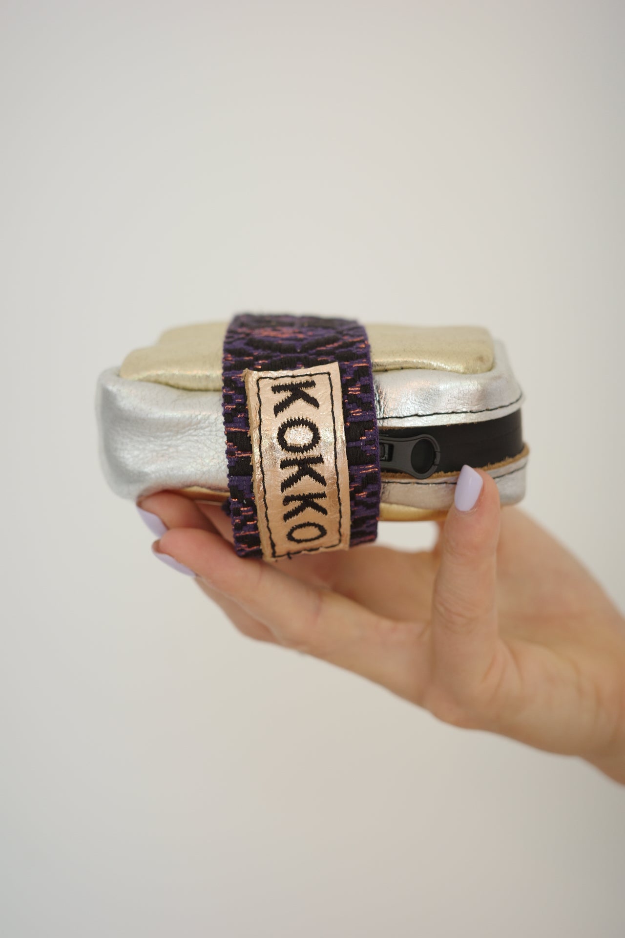 Saddle bag Bicolore Gold and Pink gold + Purple print