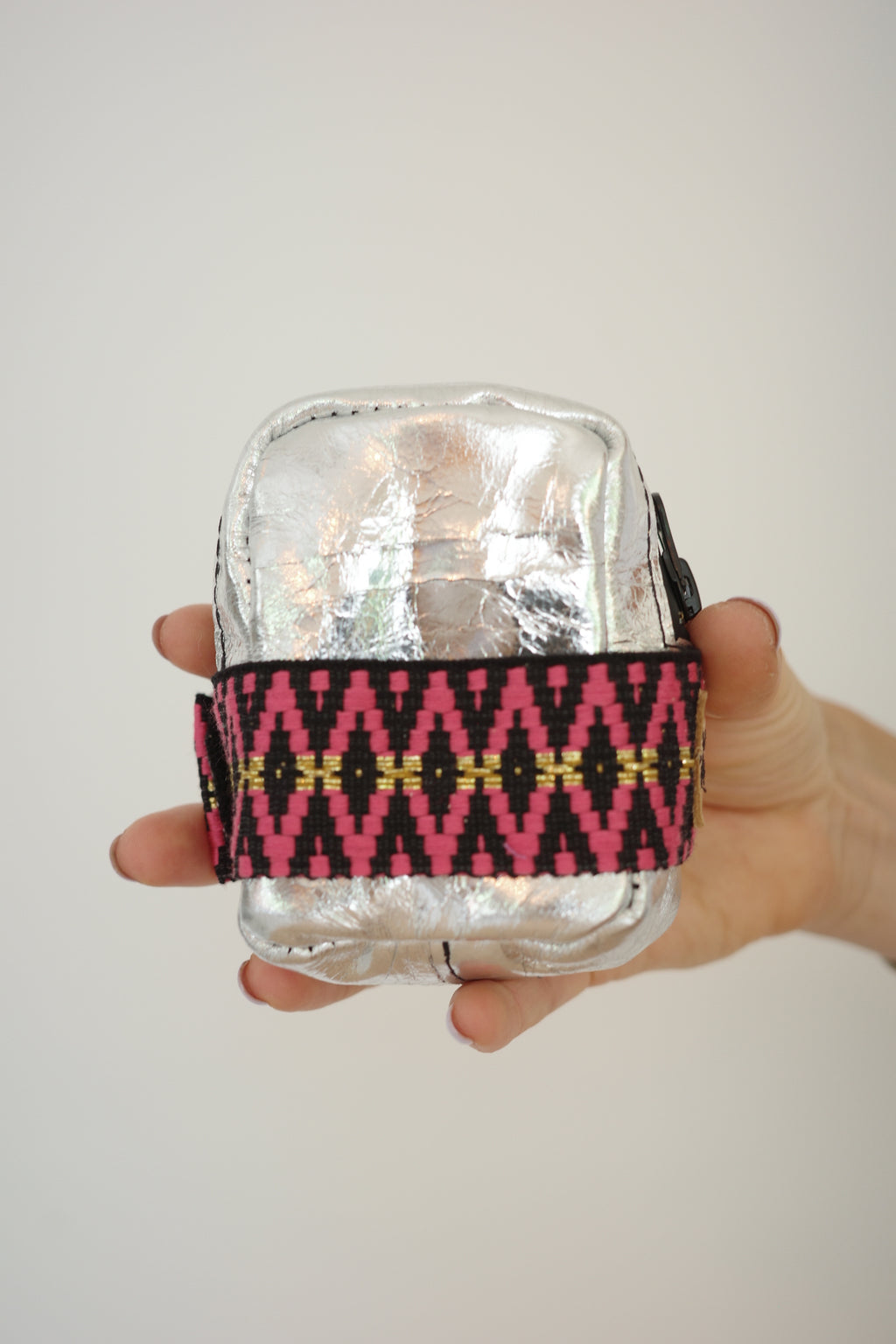 Saddle bag Silver + Ethnic pink