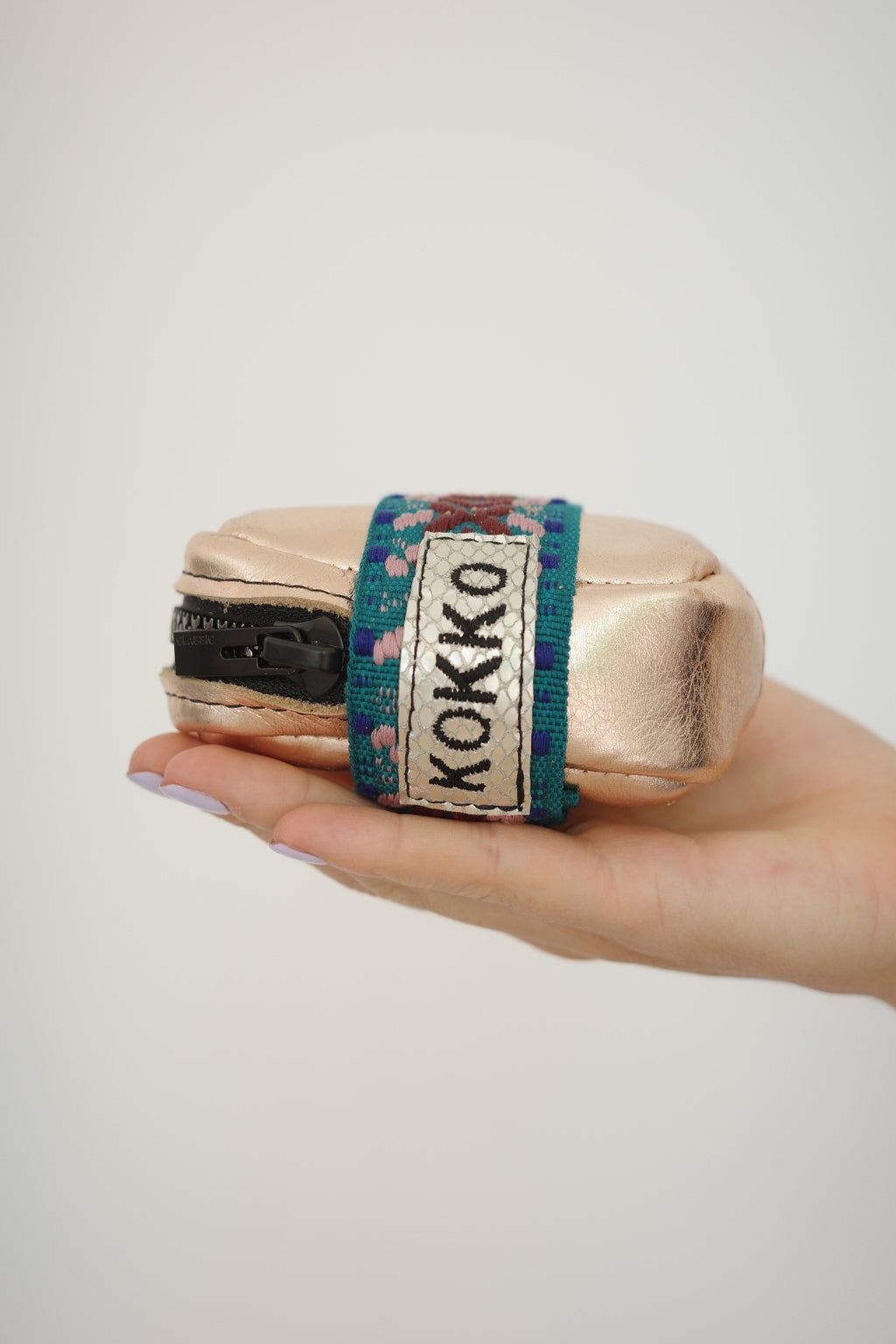 Saddle bag Pink Gold + Turquoise/motifs strap