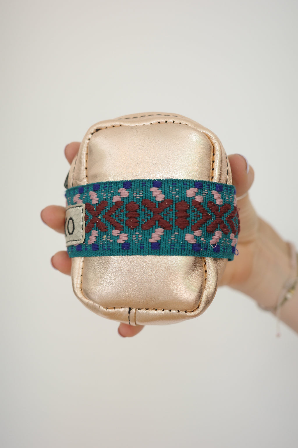 Saddle bag Pink Gold + Turquoise/motifs strap