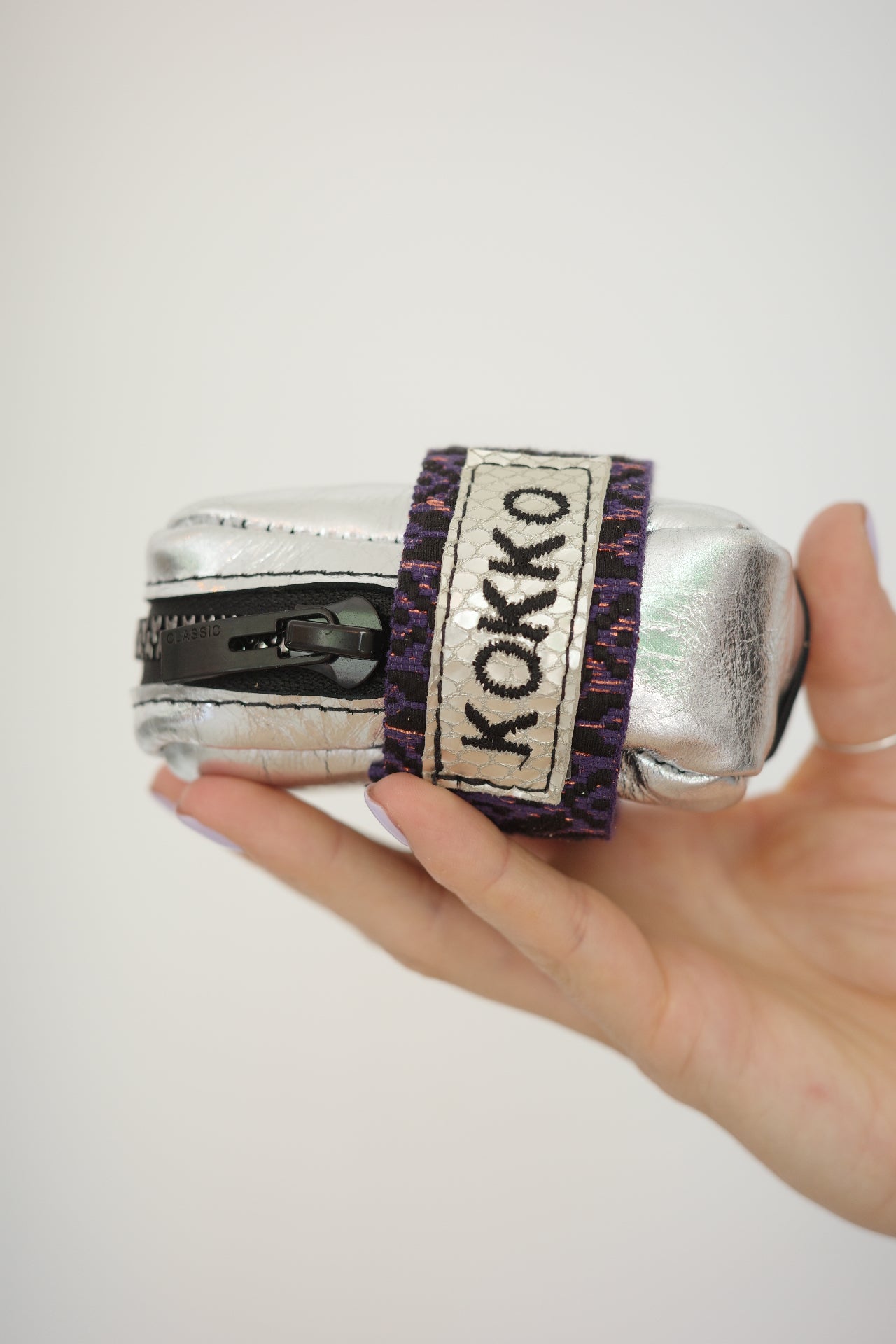 Saddle bag Silver +Purple strap
