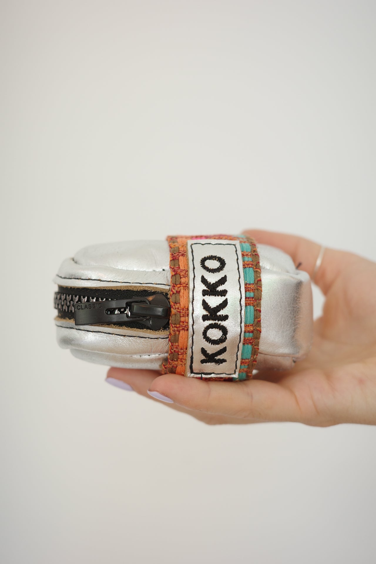 Saddle bag Silver + Multicolor print strap