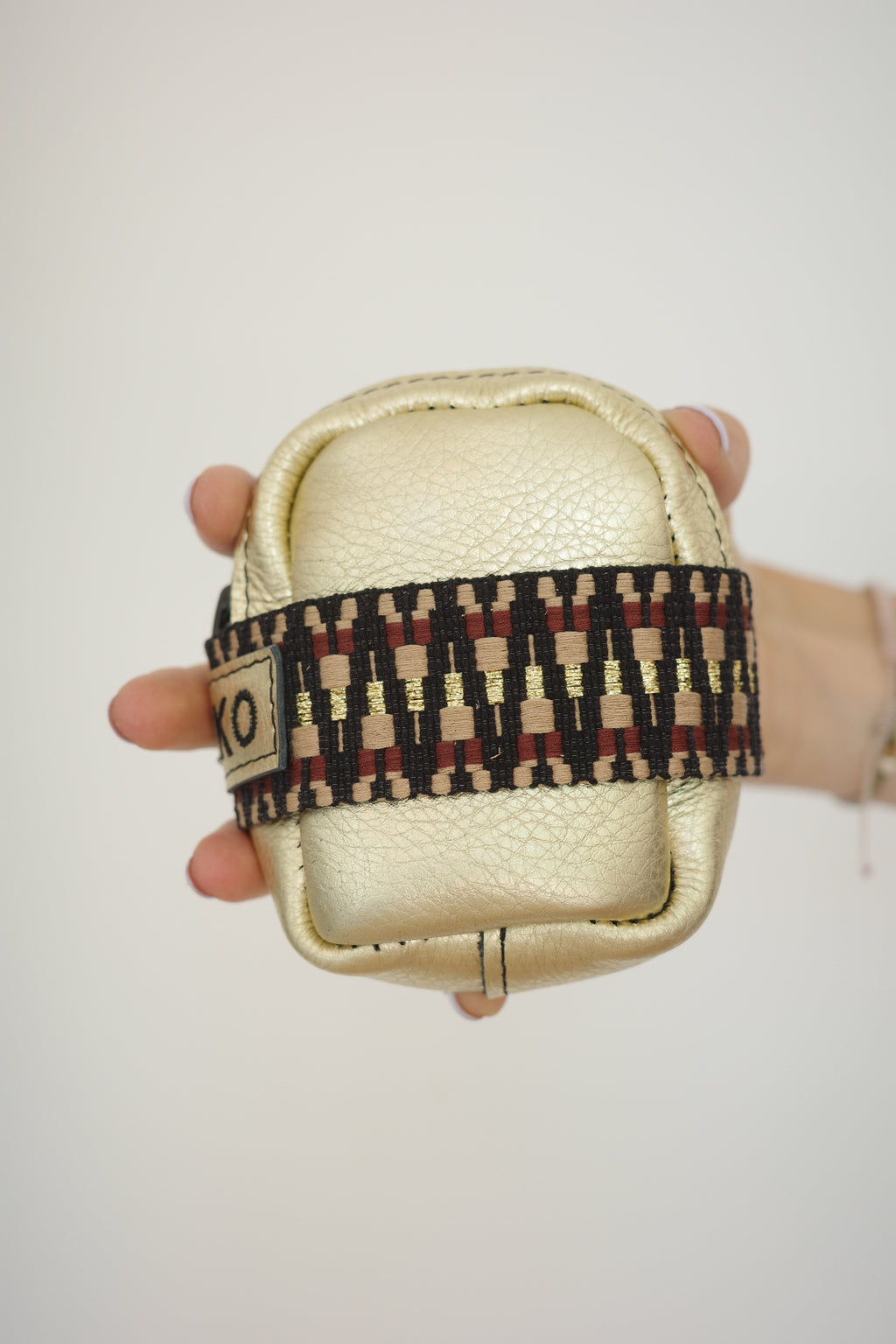 Saddle bag Gold + Multi/Brown print strap