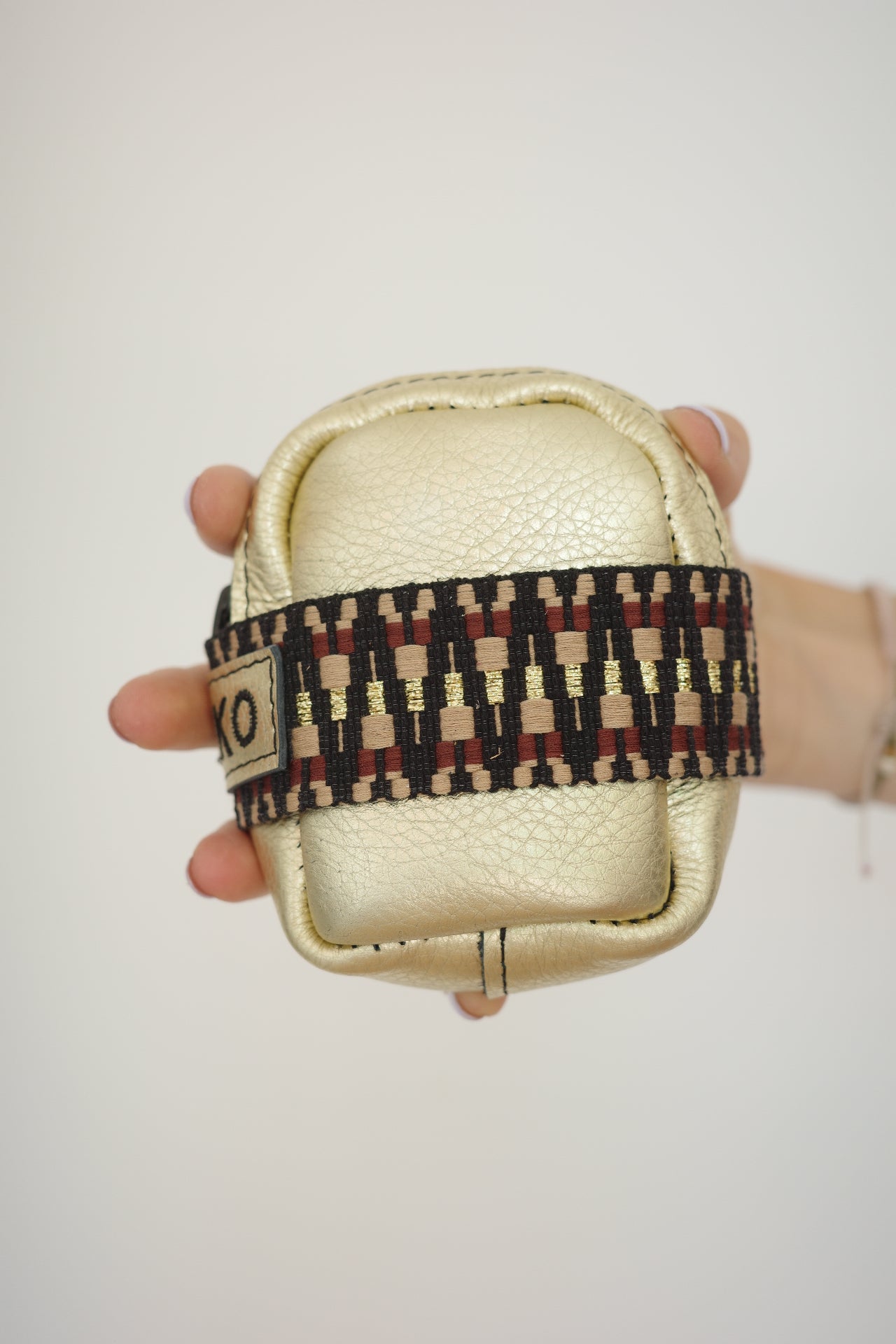 Saddle bag Gold + Multi/Brown print strap
