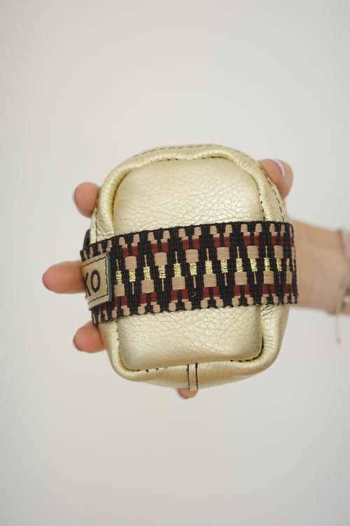 Saddle bag Gold + Multi/Brown print strap
