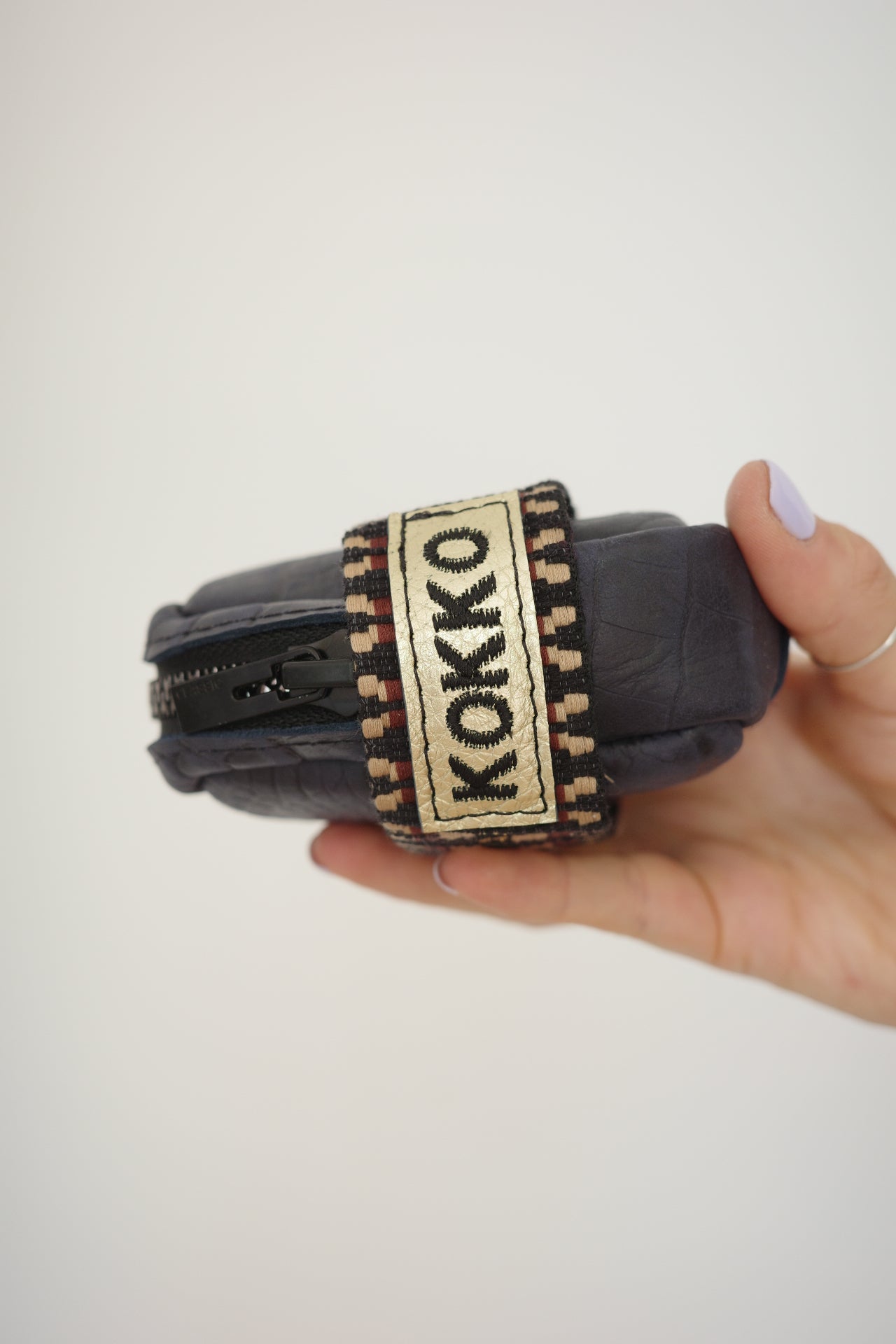Saddle bag Dark Blue Croco + Multi/brown strap