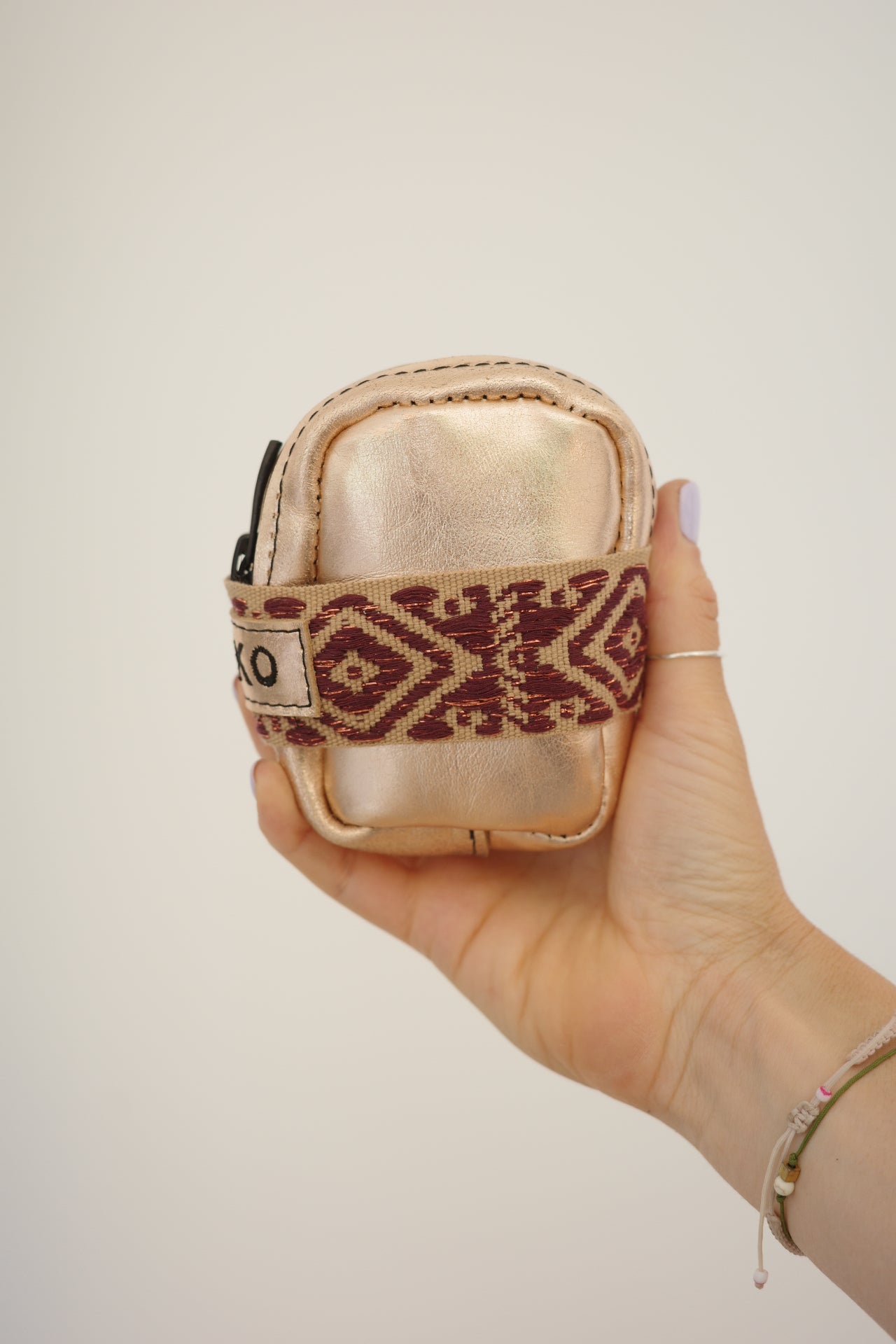 Saddle bag Pink Gold + Beige/Purple strap