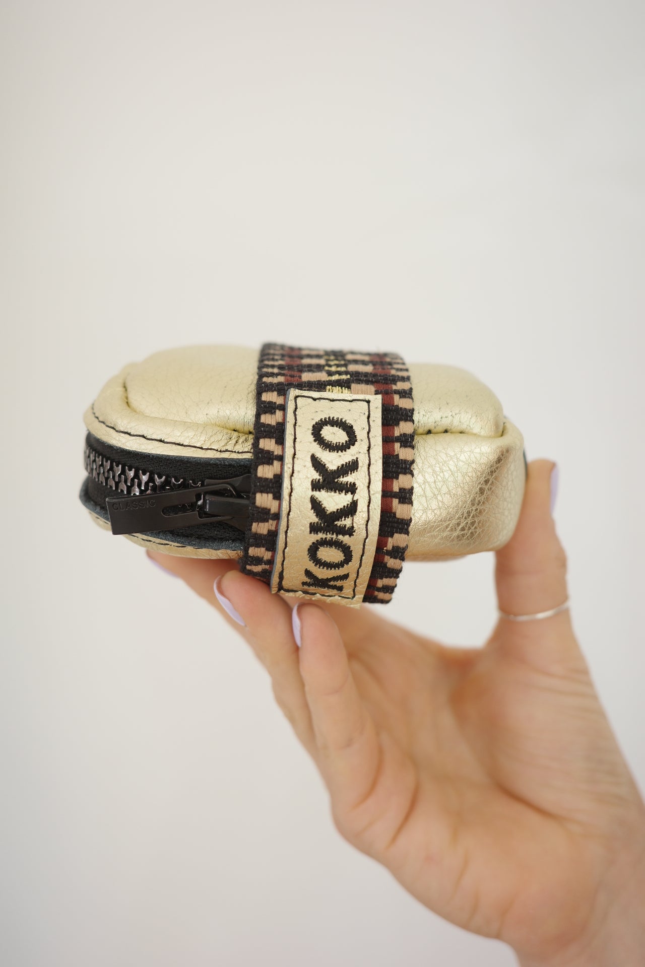 Saddle bag Gold + Multi/Brown print strap
